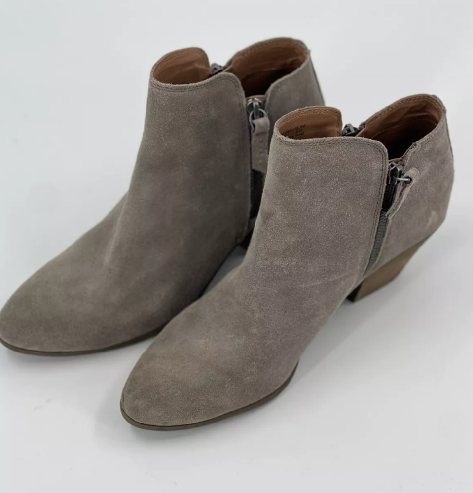 FRYE Boots Judith Zip Ankle Bootie Leather Suede Taupe Women's Size 81/2